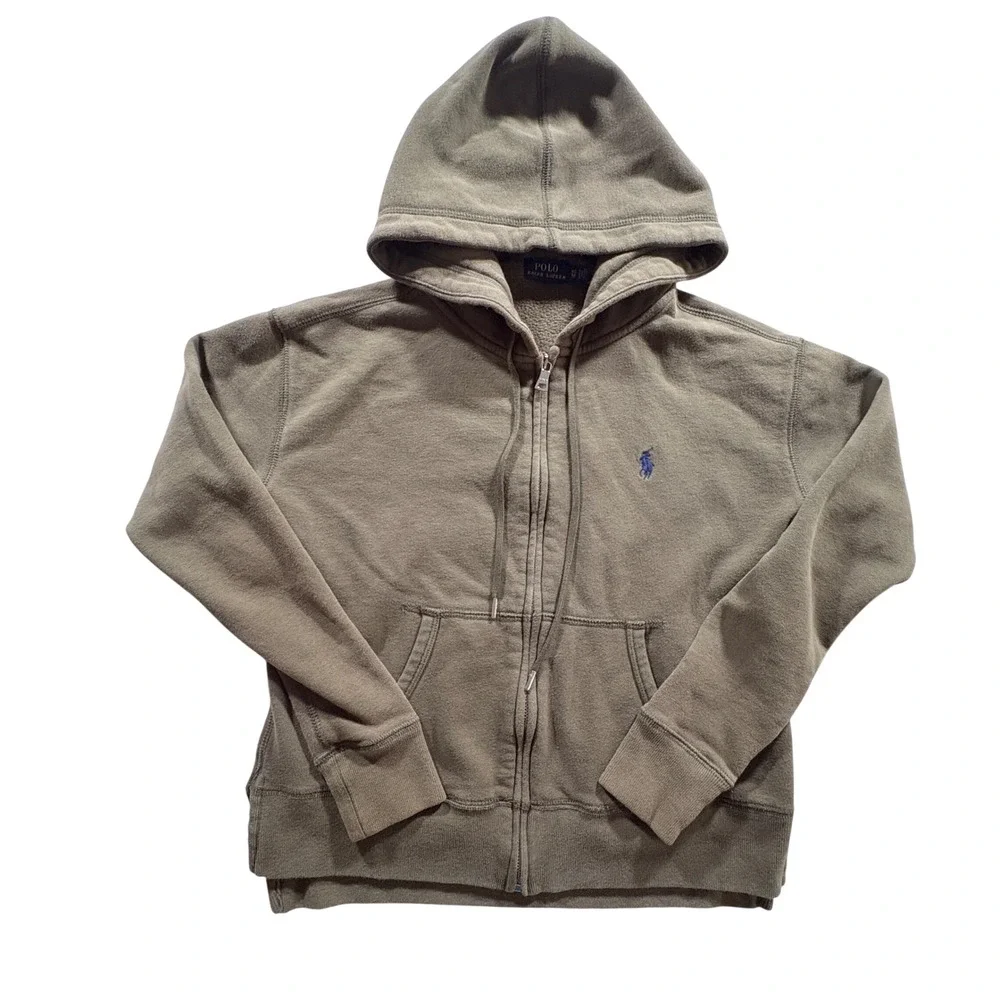 Polo Ralph Lauren Full Zip Hoodie Mens XS Olive Green Cotton Fleece Sweatshirt
